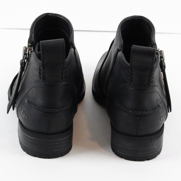 UGG Women's Black Leather Ankle Boot 5M - Picture 4 of 5